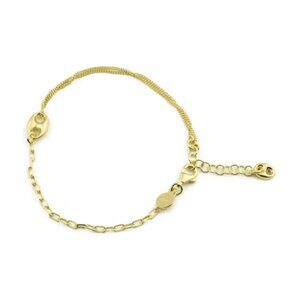 Sterling Silver 925 Puffed Mariner Charm Double Strand Curb Paperclip Bracelet